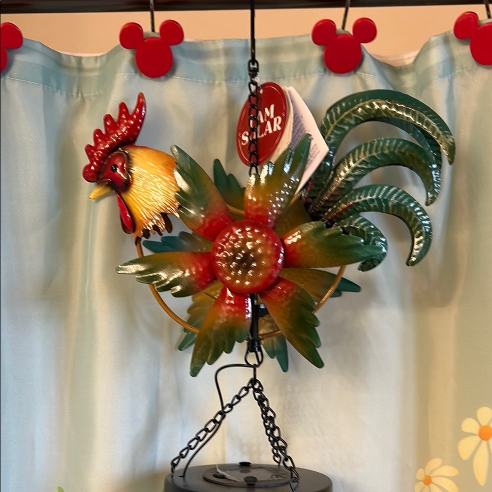 Colorful Rooster Solar Wind Spinner And Wind Chime